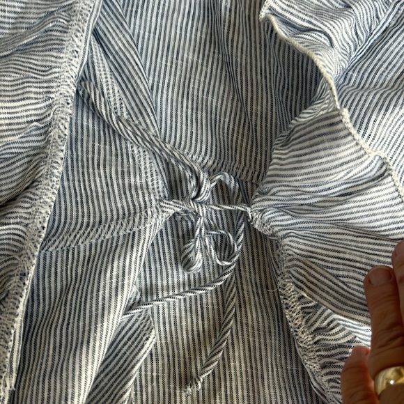 Kate Leigh Blue Linen Stripe Railroad Mini Wrap Dress Size Large NWT - Picture 9 of 10